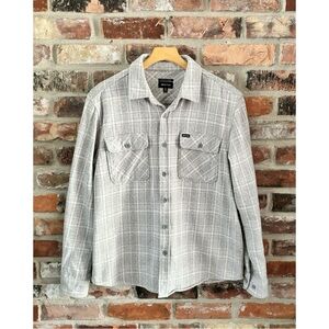 Brixton Grey Flannel Bowery Standard Fit Button Down Shirt Top, M